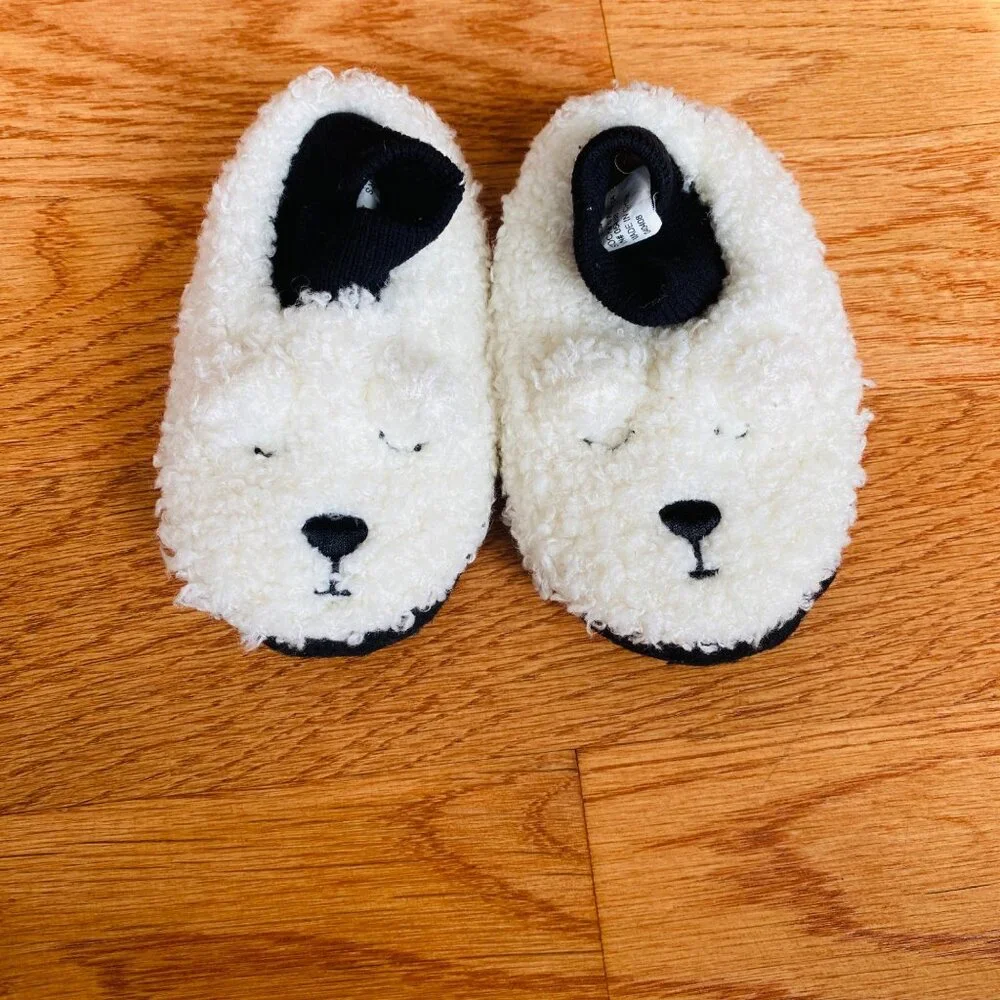 LL Bean Slippers Toddlers‎ 3-4 Dog Fuzzy Slip On Sherpa Fleece Slippers